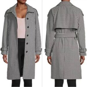BNWT Elie Tagari Black & White Lagoon Gingham Trench Coat